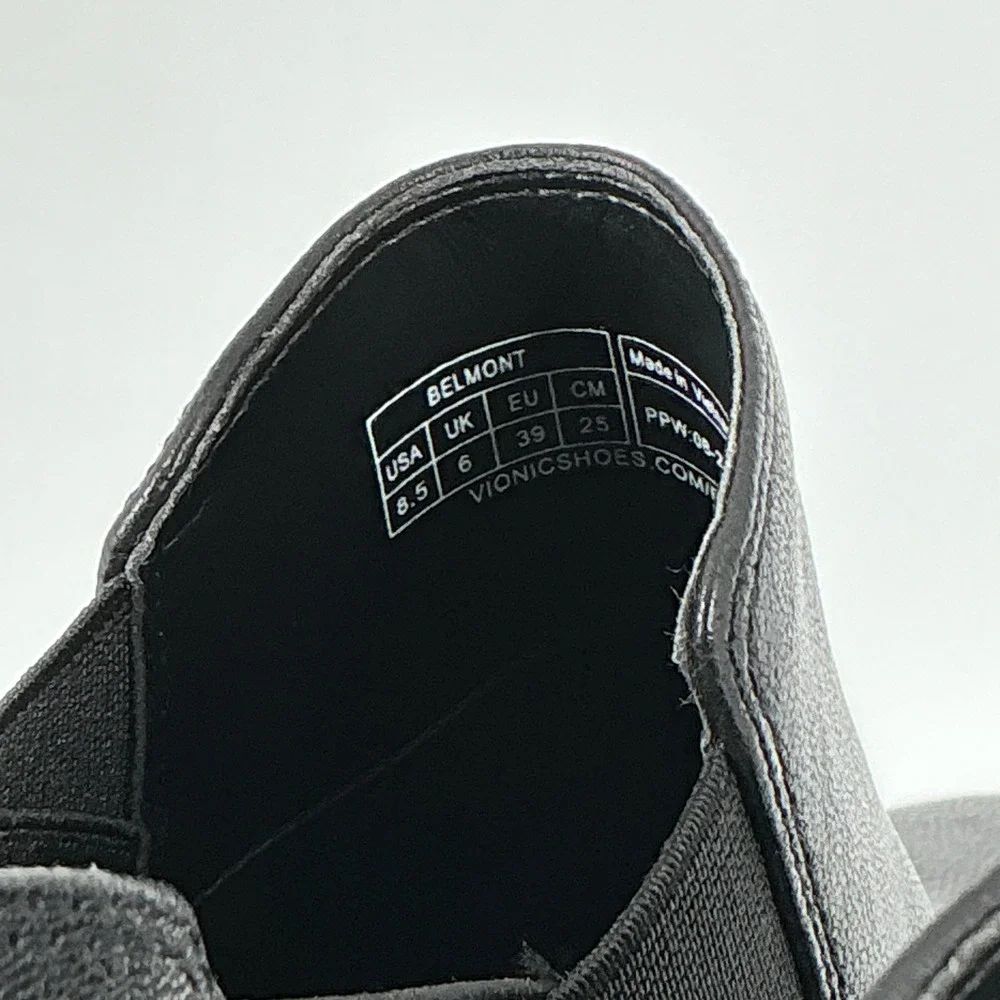 Vionic Size 8.5 Black‎ Leather Ankle Bootie Block Heel Lug Sole NEW Belmont $159